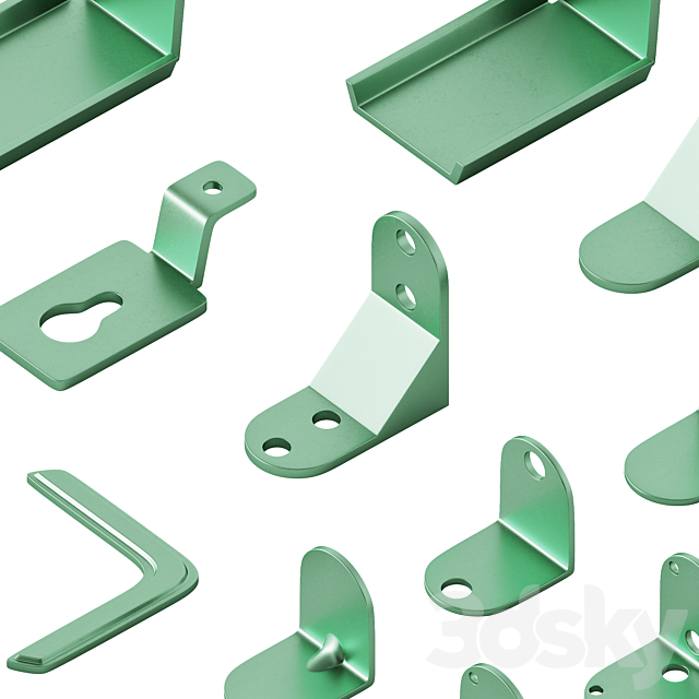 Set of metal corners brackets and fasteners 3DS Max Model - thumbnail 3