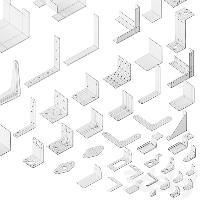 Set of metal corners brackets and fasteners 3DS Max Model - thumbnail 4