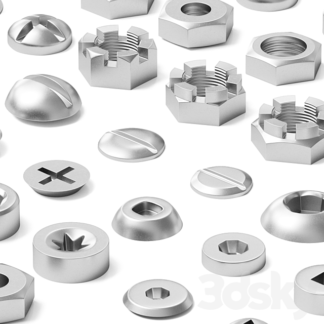 Set of nuts bolts washers 3DS Max Model - thumbnail 2