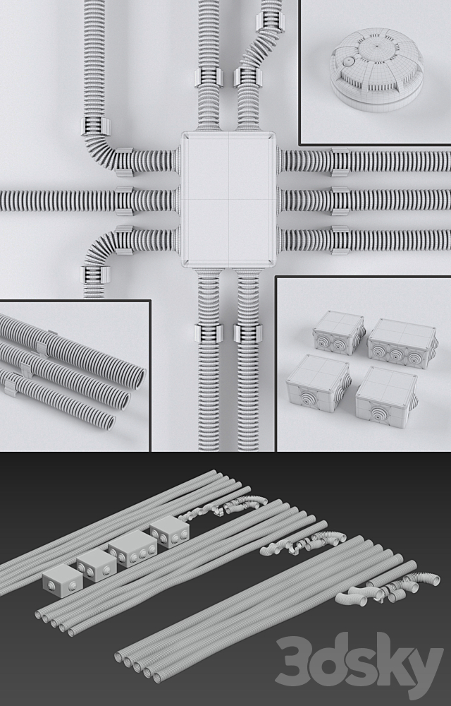 Set of wires for electrical wiring in corrugation 3DSMax File - thumbnail 3