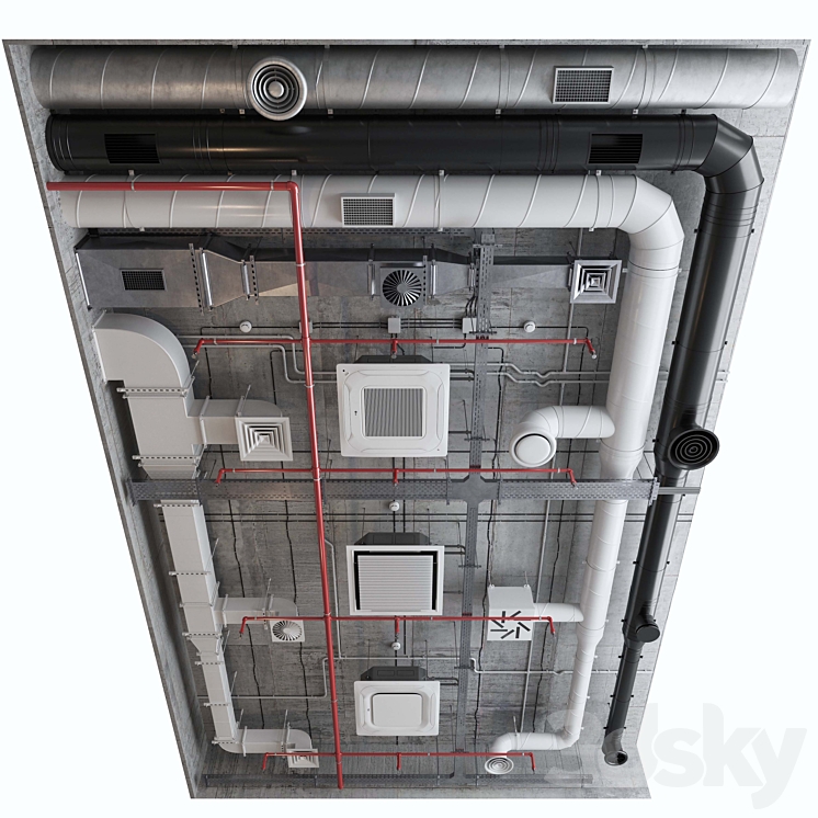 Ventilation system set 01 3DS Max - thumbnail 1