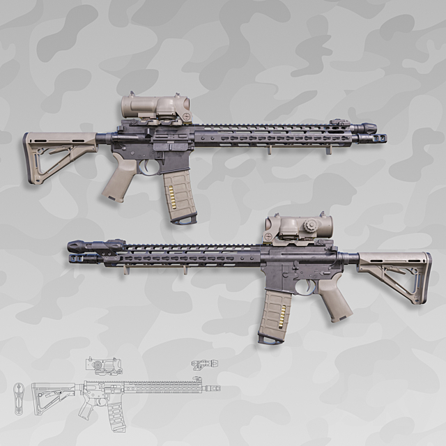 Weapon Custom AR-15 3ds Max - thumbnail 1