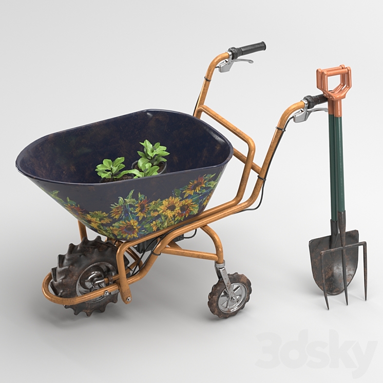 Wheelbarrow and garden tools 3DS Max Model - thumbnail 1