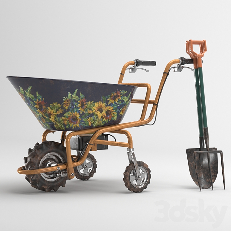 Wheelbarrow and garden tools 3DS Max Model - thumbnail 2