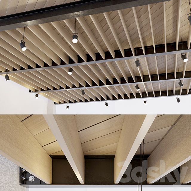 Wooden ceiling on metal beams. 24 3ds Max - thumbnail 3