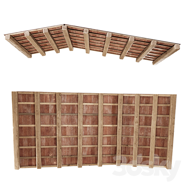 Wooden ceiling with ceramic tiles _ Gable wooden ceiling 3DSMax File - thumbnail 3