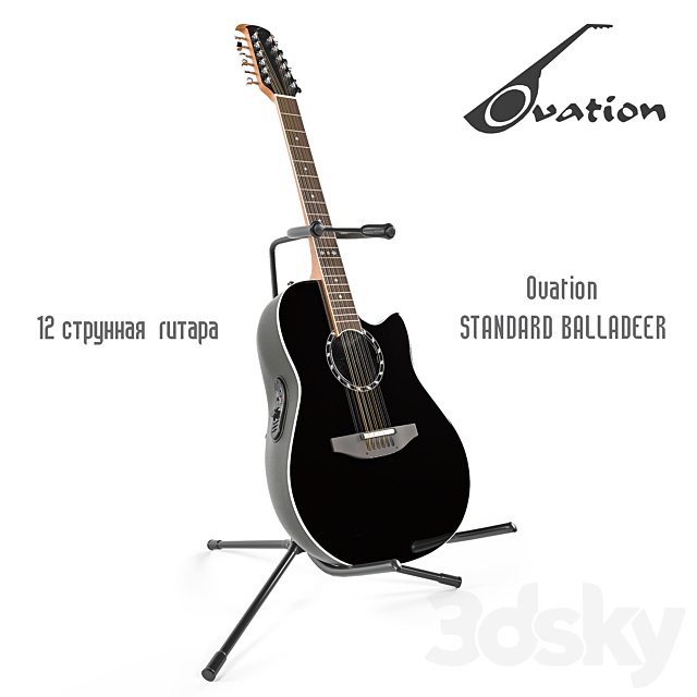 12 string guitar Ovation STANDARD BALLADEER + Guitar Stand FREEDOM 3DSMax File - thumbnail 1