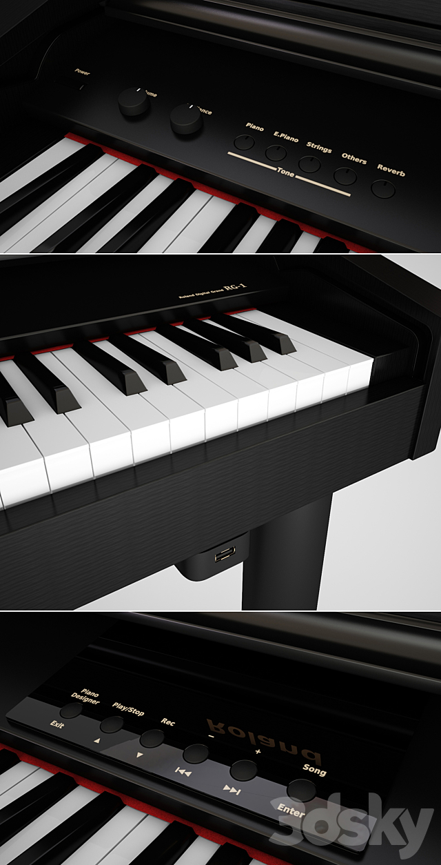 Digital mini piano Roland RG-1F 3DS Max Model - thumbnail 2