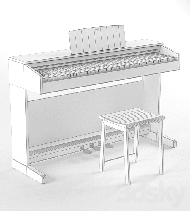 Digital piano YAMAHA YDP-143 WH & B 3DSMax File - thumbnail 3