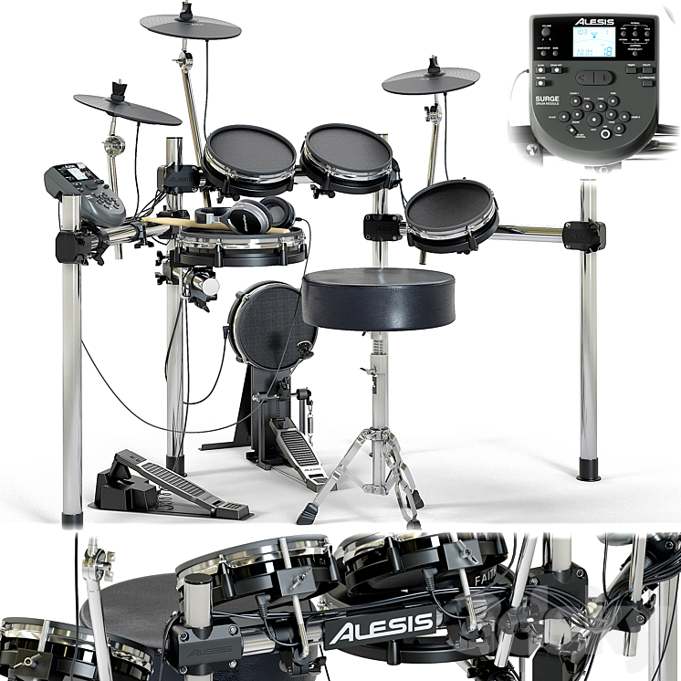 Drum set ALESIS surge mesh kit. Musical instrument 3DS Max - thumbnail 1