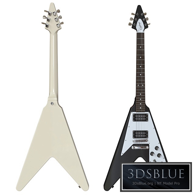 Electric Guitar Gibson Epiphone Flying V style black and beige 3DS Max - thumbnail 3