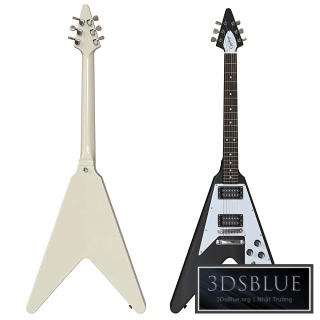 Electric Guitar Gibson Epiphone Flying V style black and beige 3DS Max - thumbnail 3