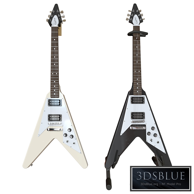 Electric Guitar Gibson Epiphone Flying V style black and beige 3DS Max - thumbnail 3