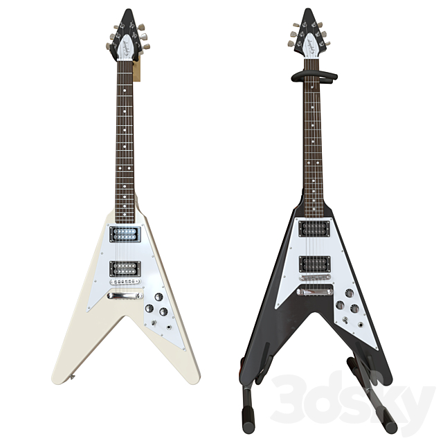Electric Guitar Gibson Epiphone Flying V style black and beige 3DSMax File - thumbnail 1