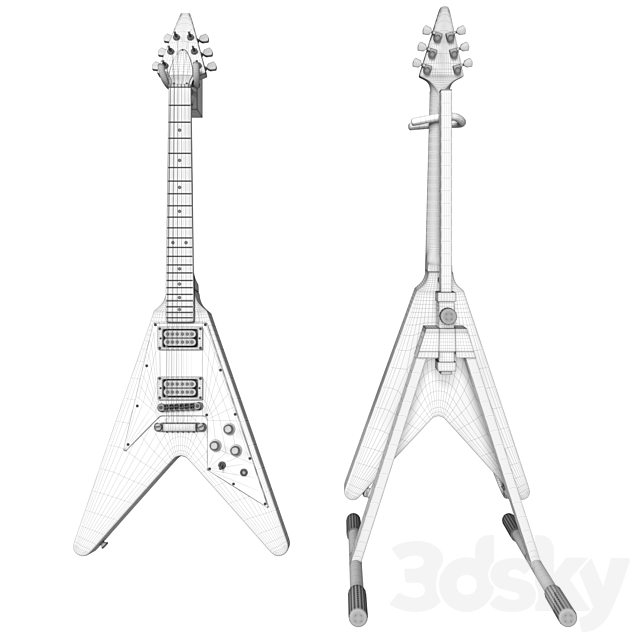 Electric Guitar Gibson Epiphone Flying V style black and beige 3DSMax File - thumbnail 2