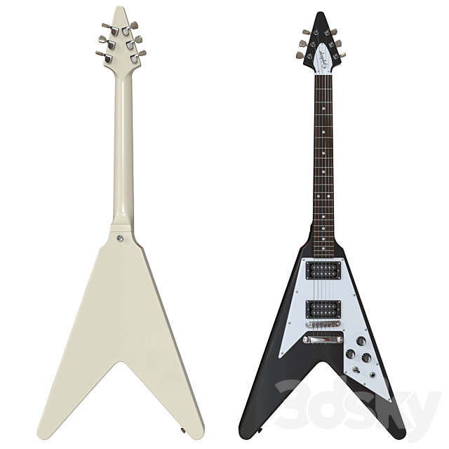 Electric Guitar Gibson Epiphone Flying V style black and beige 3DSMax File - thumbnail 3