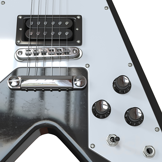 Electric Guitar Gibson Epiphone Flying V style black and beige 3DSMax File - thumbnail 4