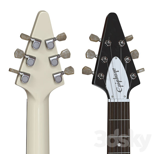 Electric Guitar Gibson Epiphone Flying V style black and beige 3DSMax File - thumbnail 5