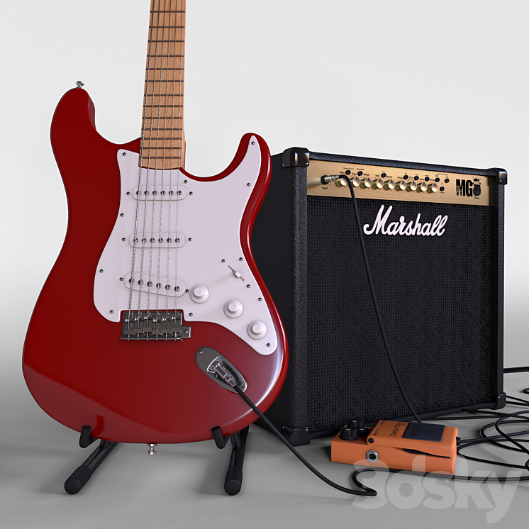 Electric guitar with amplifier 3DS Max - thumbnail 2