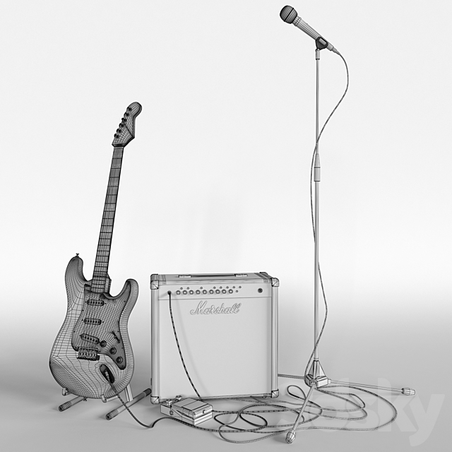 Electric guitar with amplifier 3DSMax File - thumbnail 3