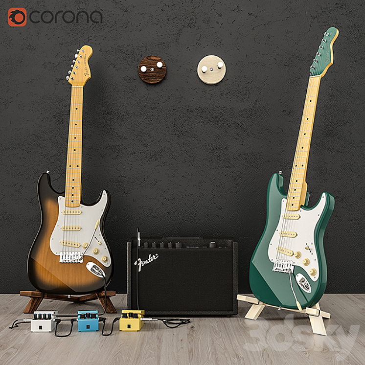 Fender guitar set 3DS Max - thumbnail 1