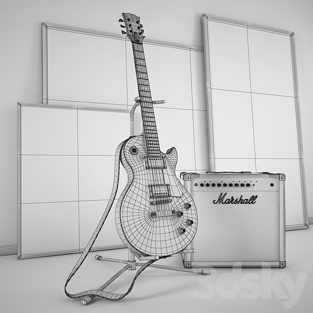 Gibson Guitar and Amplifier Marshall 3DS Max Model - thumbnail 2