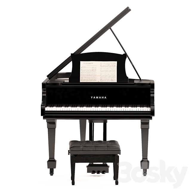 Grand Piano with Stool and Notes 3DS Max Model - thumbnail 3