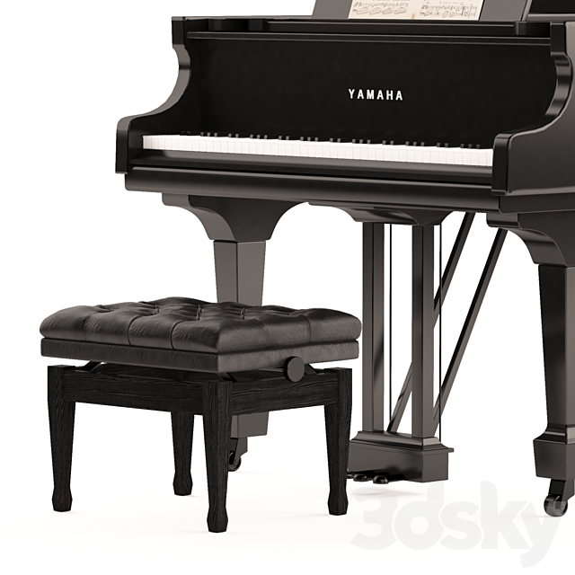 Grand Piano with Stool and Notes 3DS Max Model - thumbnail 4