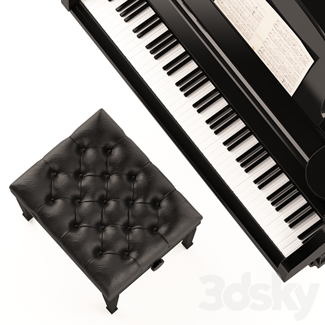 Grand Piano with Stool and Notes 3DS Max Model - thumbnail 5