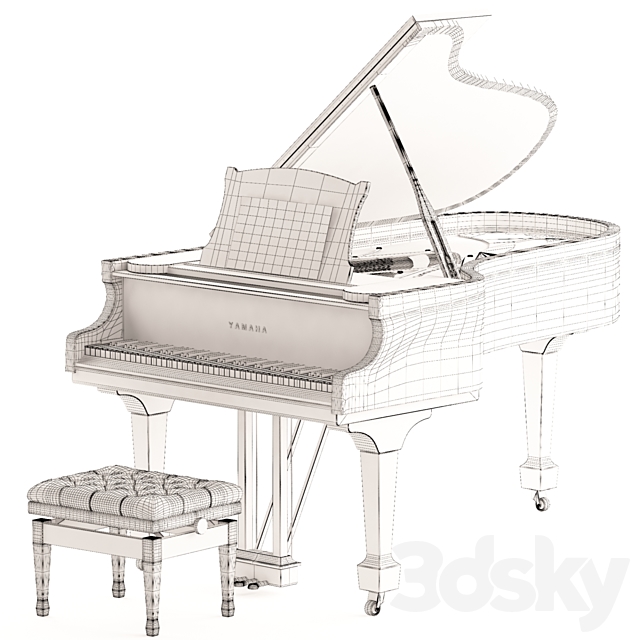 Grand Piano with Stool and Notes 3DS Max Model - thumbnail 6