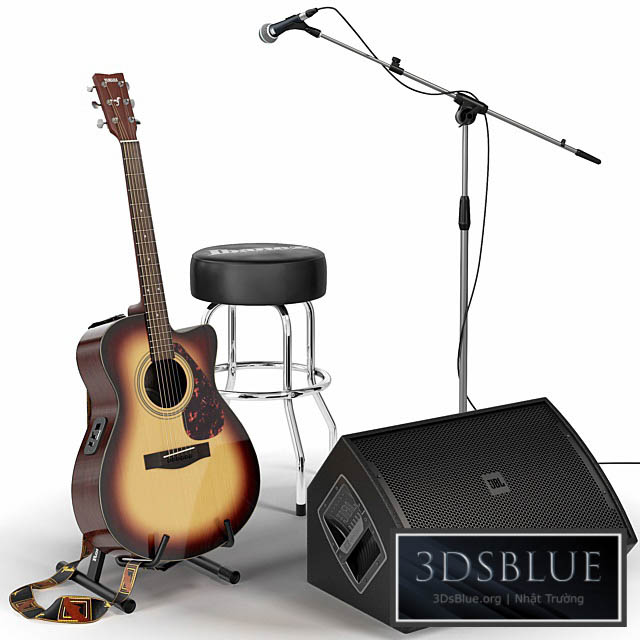 Guitar. Guitar set for stage. Musical instrument. Microphone 3DS Max - thumbnail 3