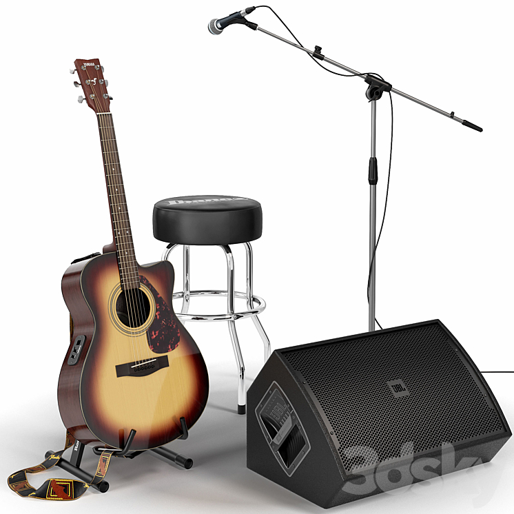 Guitar. Guitar set for stage. Musical instrument. Microphone 3DS Max - thumbnail 1