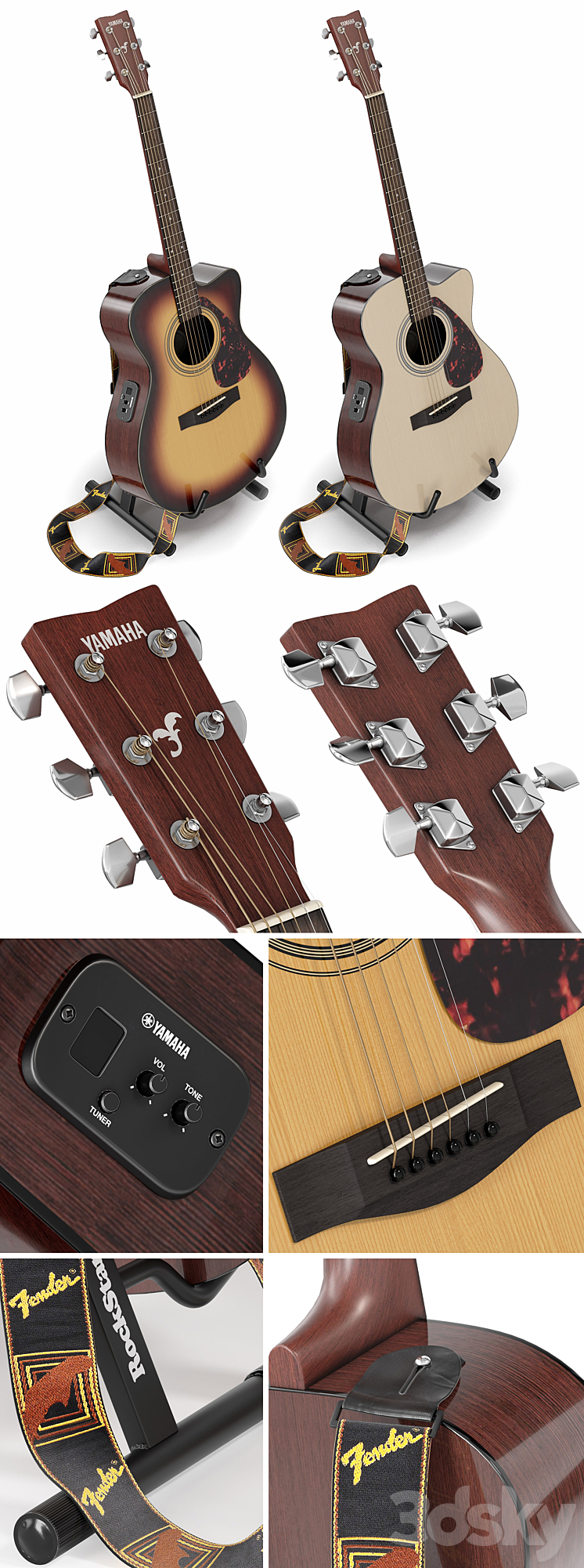 Guitar. Guitar set for stage. Musical instrument. Microphone 3DS Max - thumbnail 2