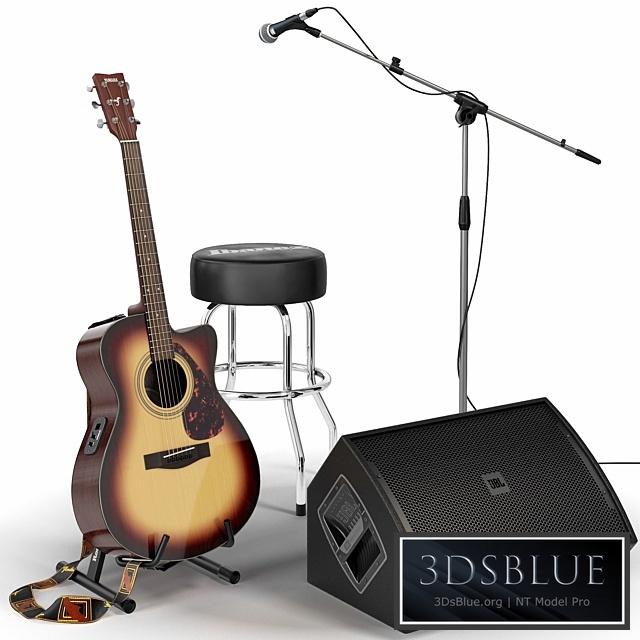 Guitar. Guitar set for stage. Musical instrument. Microphone 3DS Max - thumbnail 3