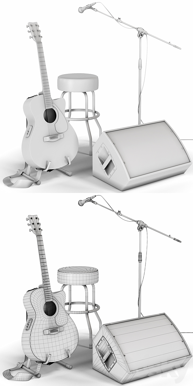 Guitar. Guitar set for stage. Musical instrument. Microphone 3DSMax File - thumbnail 7