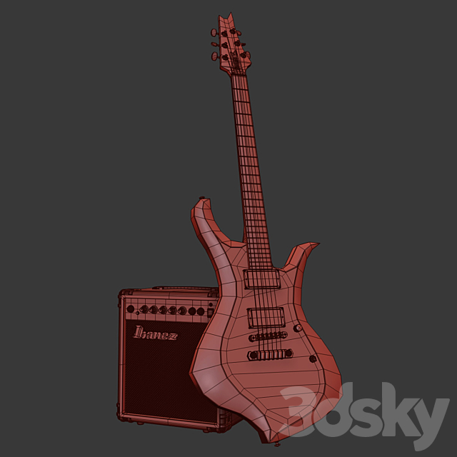 Guitar Ibanez XH300 + amp Ibanez ibz10g 3DS Max Model - thumbnail 3