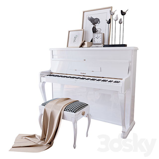 Piano “Weinbach” white. stool and decor (Piano Weinbach white banquet and decor YOU) 3DSMax File - thumbnail 1