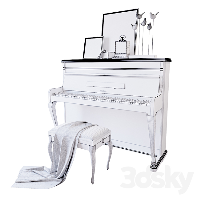 Piano “Weinbach” white. stool and decor (Piano Weinbach white banquet and decor YOU) 3DSMax File - thumbnail 2