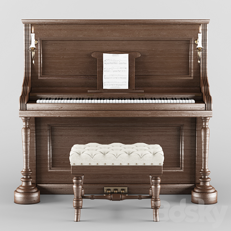 Vintage wood piano 3DS Max - thumbnail 1