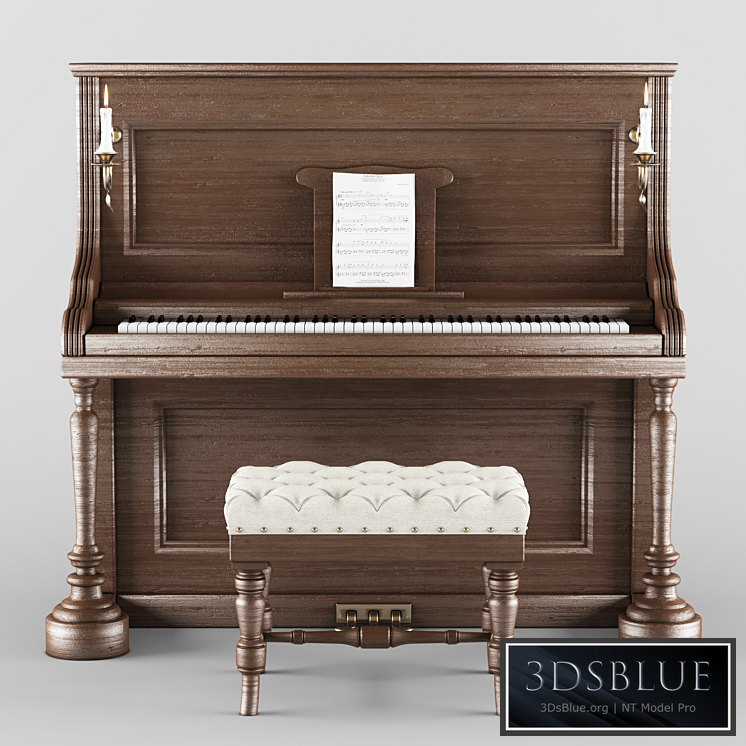 Vintage wood piano 3DS Max - thumbnail 3