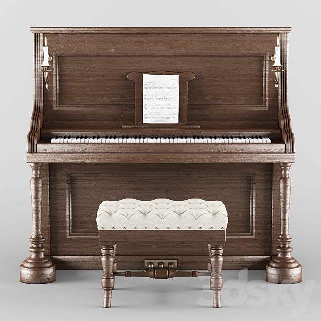 Vintage wood piano 3DSMax File - thumbnail 1