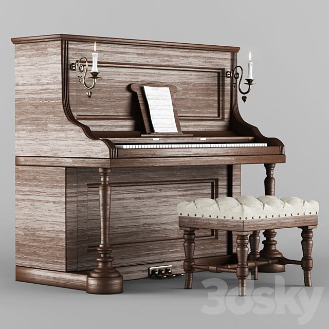 Vintage wood piano 3DSMax File - thumbnail 2