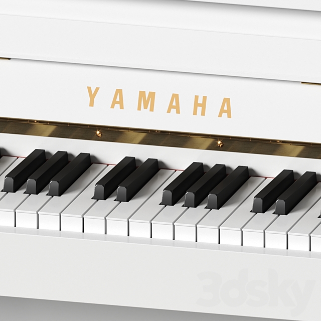 Yamaha b2 PE White – piano with bench 3DS Max Model - thumbnail 2