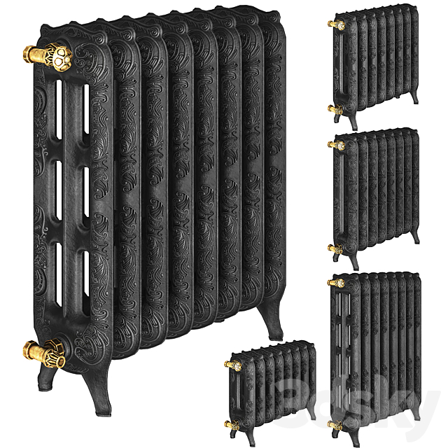 Classic Cast Iron Radiator Black Low-poly 3ds Max - thumbnail 1