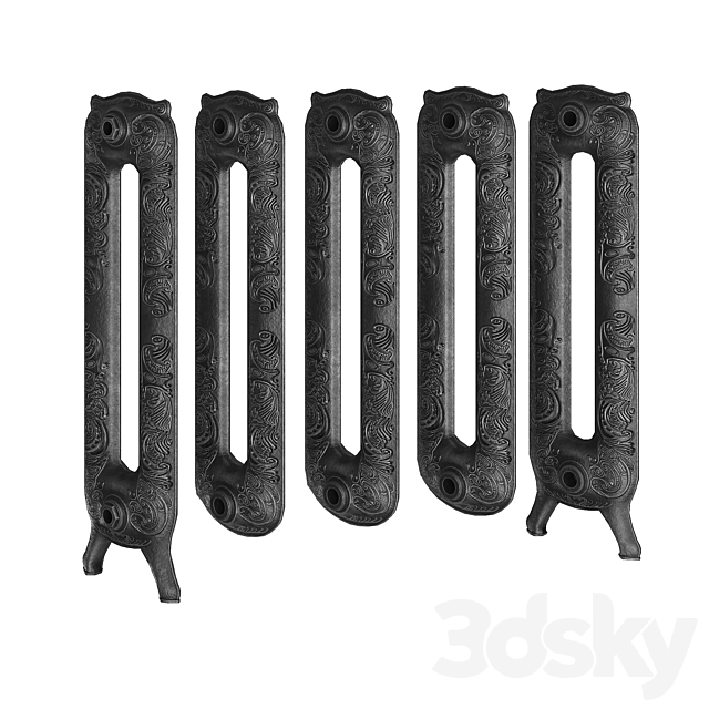 Classic Cast Iron Radiator Black Low-poly 3ds Max - thumbnail 2