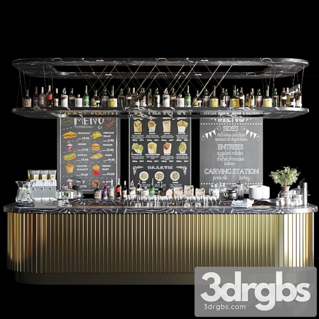 A large design project of a bar counter with strong alcohol, wine and a variety of cocktails. alcohol - thumbnail 1