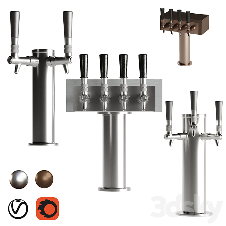 3 Faucet Draft Beer Set 3DS Max Model - thumbnail 1