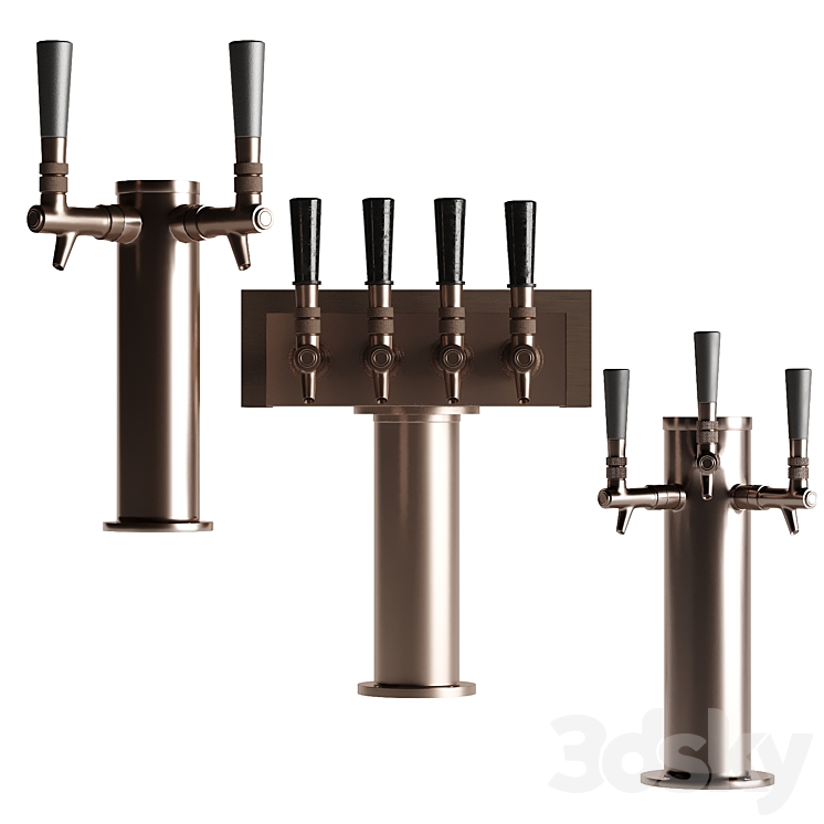 3 Faucet Draft Beer Set 3DS Max Model - thumbnail 2