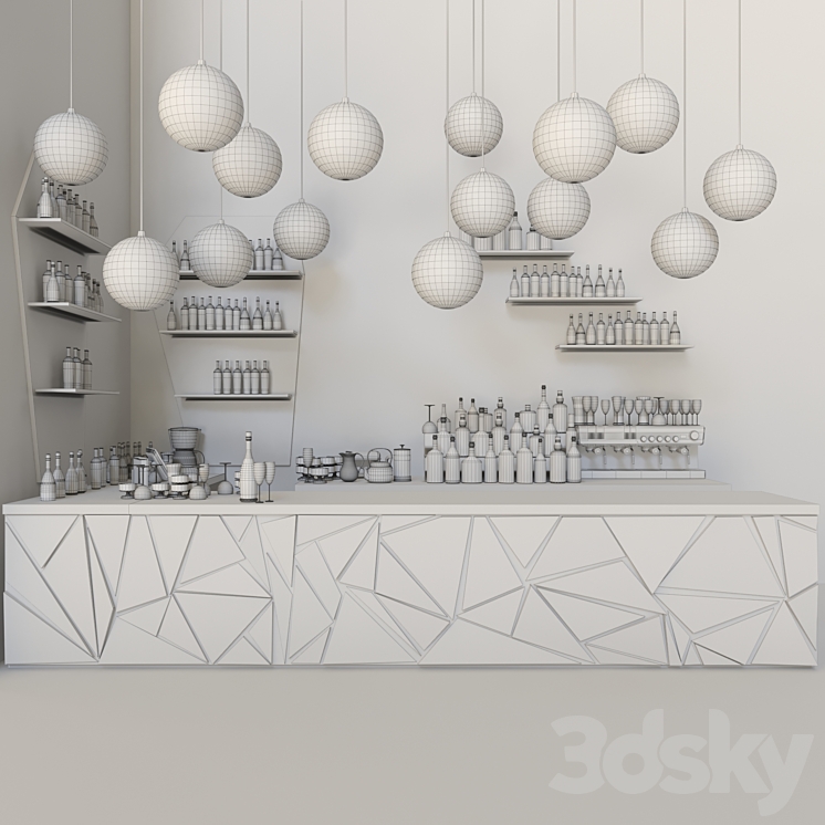 A bar counter with a beautiful backlight and a collection of alcohol. Restaurant 3DS Max - thumbnail 2