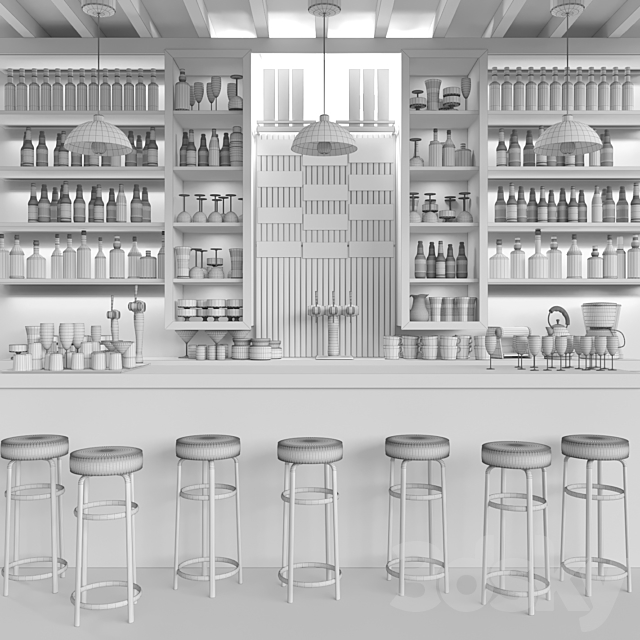 A large bar with alcohol and cocktails in ethnic style. Bar 3DS Max Model - thumbnail 2